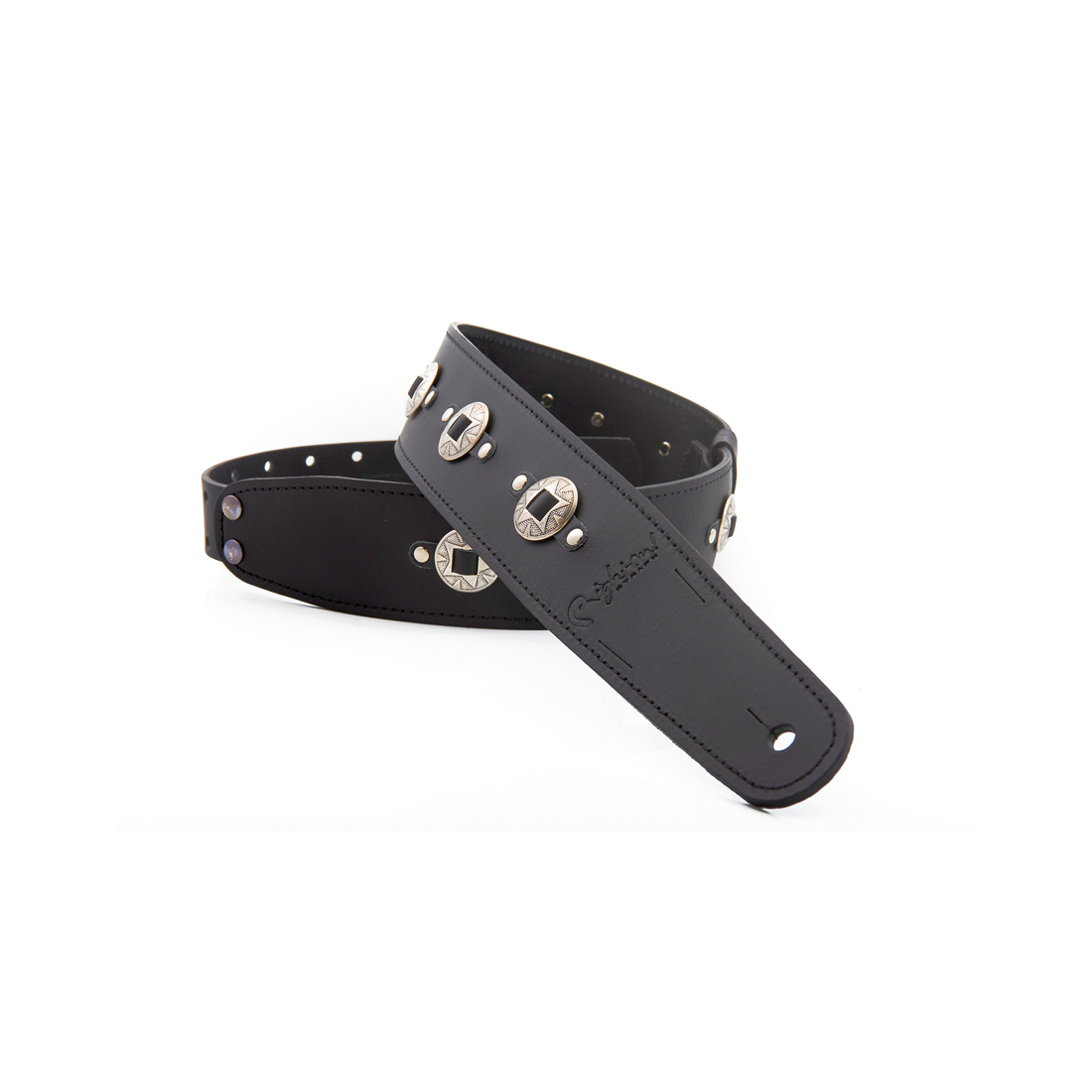Right On Straps MAGIC60 Silver Conchos II Black Guitar Strap