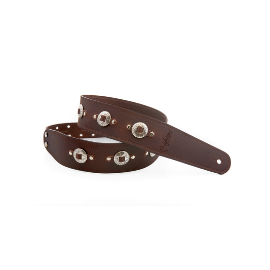 Right On Straps MAGIC60 Silver Conchos II Brown Guitar Strap