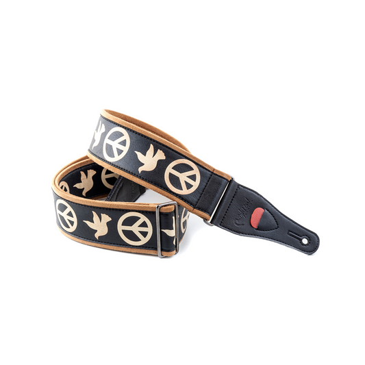 Right On Straps LEGEND Peace & Doves Black Guitar Strap